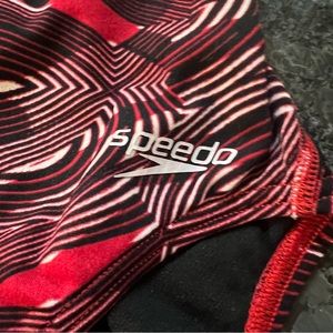 Speedo Racing One piece Swimsuit. Size 10/36. Red black and white.